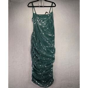 Prettylittlething Maternity Dress 6 Emerald Green Sequin Cowl Neck Ruched NWT
